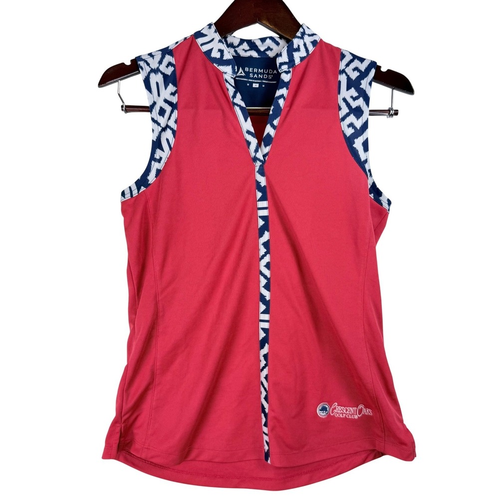 Bermuda Sands Womens‎ Red Sleeveless Golf Polo Shirt Crescent Oaks Medium - Picture 3 of 8